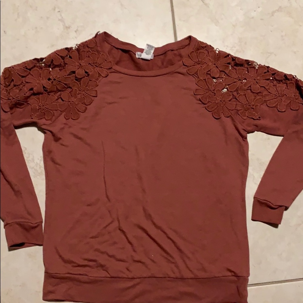 Wish & Whim Rust Sweater with shoulder cutouts